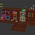 Red Industrial Mechanical Device 3D Model With Metal Frames Pipes Circular Components And Platforms