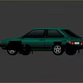 Vintage Green Hatchback Car With Black Windows And Silver Wheels Shiny Exterior