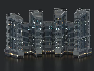 Modern High Rise Office Building With Glass Curtain Walls And Night Lighting 3d model