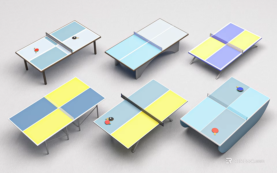 Colorful Ping Pong Tables as Sports Equipment with Various Designs and Accessories 3d model 