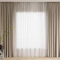 Beige Heavy Curtains With White Sheer Panels For Window Indoor Plant Decor Interior