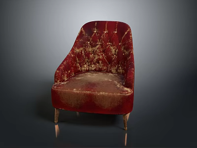 Red Velvet Armchair Featuring Gold Accents Ornate Patterns and Sturdy Gold Legs Vintage Furniture Design 3d model
