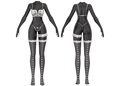 Women's Lingerie Set Including Bra Panties and Studded Lace Trim Stockings 3d model