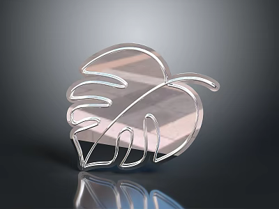 Transparent Monstera Leaf Shaped Crystal Decorative Ornament With Shiny Surface And Reflection 3d model