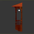 Wooden Pavilion With Red Tiled Roof Wooden Columns Carved Railings And Door