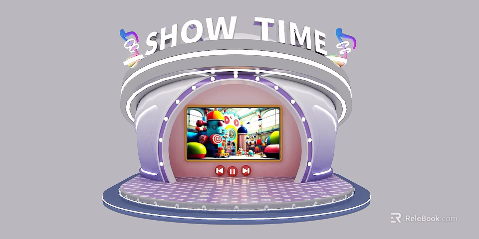 Vibrant Playground Equipment with Show Time Stage Colorful Balloon and Cartoon Display Screen 3d model 