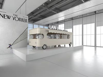 Modern Commercial Equipment Mobile Vending Cart Display With White Platform In Bright Exhibition Space 3d model