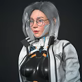 Sci Fi Character Design With White Black Futuristic Outfit Gray Short Hair Front Back Views 3d model