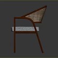 Classic Wooden Armchair With Rattan Backrest And Patterned Upholstered Seat