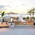 Modern Roof Garden Design with Outdoor Sofa Palm Trees and Fire Pit