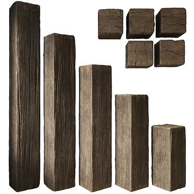 Rustic Wooden Pillars Featuring Natural Texture and Various Heights and Square Sections 3d model
