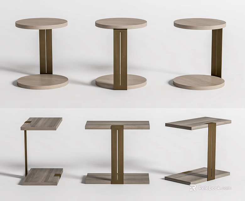 Modern Minimalist Side Tables With Wooden Tops Metal Frames Round Square Designs 3d model 