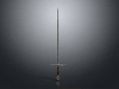 Classic Metal Sword With Decorative Red Hilt And Long Sharp Blade Design 3d model