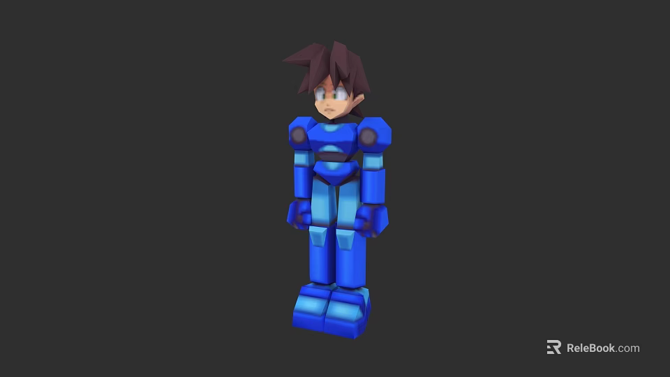Game And Movie Character With Blue Armor Brown Hair And Robot Design 3d model 