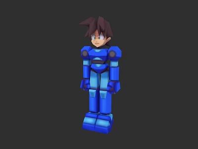 Game And Movie Character With Blue Armor Brown Hair And Robot Design 3d model