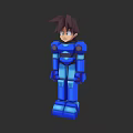 Game And Movie Character With Blue Armor Brown Hair And Robot Design