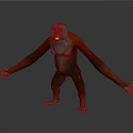 Realistic 3D Model of Ape with Red and Gray Fur Standing with Outstretched Arms