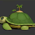 Realistic 3D Rendering Of Green Sea Turtle With Small Palm Tree On Shell 3d model