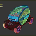 Futuristic Compact Turquoise Car With Sleek Body Transparent Windows And Illuminated Wheels