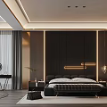 Modern Bedroom Interior Design With Black Bed Accent Lighting And Nightstands
