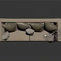 Neutral Colored Ivory Two-Seater Sofa with Soft Cushions and Gray Throw Blanket on Wooden Legs