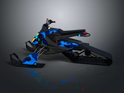 Blue Camo Snowmobile Design With Black Tracks LED Lights And Sleek Body 3d model