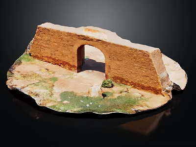 Ancient Brick Arch Structure On Rock Base With Green Moss And Small Stones 3d model