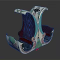 Public Chair With Decorative Green And Pink Floral Patterns And Intricate Carved Artistic Design