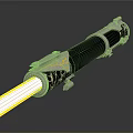 Weapon Lightsaber With Black Hilt Silver Accents Gold Details Yellow Blade On Black Smooth Surface
