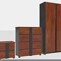 Modern Wooden Furniture Set With Small Drawer Chest Medium Cabinet And Tall Dark Frame Wardrobe