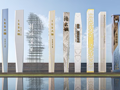 Spiritual Fortress Featuring Diverse Modern Designs Textured Surfaces Golden Accents And Water Reflection 3d model