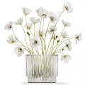 White Poppy Flowers Arranged In Modern Striped Metallic Vase Decorative Piece