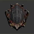 Intricate Sharp Spiked Decorative Helmet With Metallic Structure And Red Gold Accents