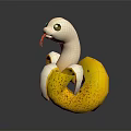 Cartoon Style Snake in Banana Peel with Sticking Out Tongue and Big Eyes