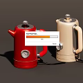 Kitchen Appliances Red And Cream Colored Electric Kettles With Silver Dials And Handles