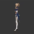 Fantasy Game Movie Character Featuring Blonde Short Hair Blue And White Outfit With Blue Cape