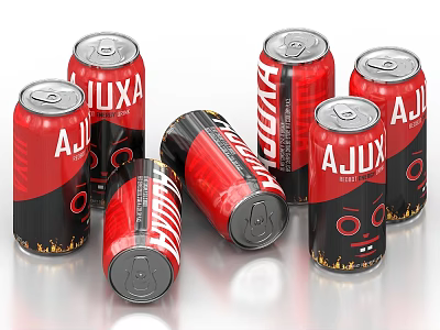AJUXA Beverage Cans With Red And Black Design Featuring Flame Patterns 3d model