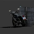Black Classic Motorcycle Parked On Slate Platform Against Gray Stone Wall 3d model