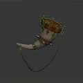 Red And Beige Horn Shaped Household Decor With Leather Strap And Woven Details