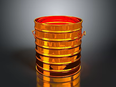 Golden Metal Bucket With Handles Shiny Surface Layered Design Household Item 3d model