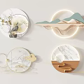 Chinese Style Wall Decor With Circular Designs Mountain Patterns And Illuminated Elements 3d model