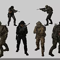 Men In Military Camouflage Uniforms Holding Rifles In Different Tactical Poses