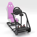 Racing Simulator Single Chair With Pink White Seat And Black Steering Wheel Pedals