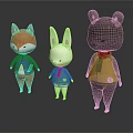 Cute Orange Fox White Rabbit Brown Bear As Game Movie Characters In Colorful Outfits
