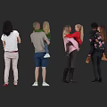 Group of Adults Holding Children in Studio Portrait Against Dark Background