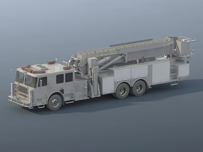 Functional Emergency Ladder Fire Truck With Extended Aerial Ladder And Multiple Wheels 3d model