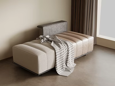 Modern Beige Tufted Bench With Plaid Blanket In Elegant Room Interior 3d model