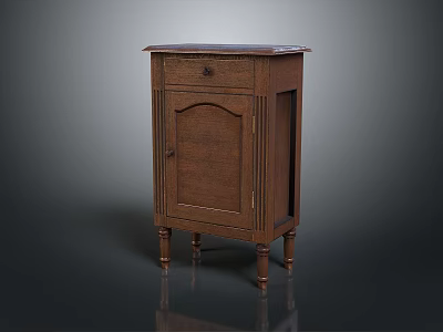 Vintage Style Wooden Cabinet With Drawer Door Carved Details And Four Legs 3d model
