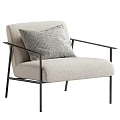 Modern Leisure Chair With Beige Fabric Cushion And Black Metal Armrest Frame