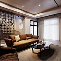 Modern Living And Dining Area Interior With Sofa Coffee Table TV Unit And Wine Rack
